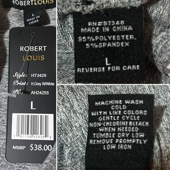 Robert Louis Soft Long Sleeve Asymmetrical Ruffle Hem Top Gray White L NWT - Picture 10 of 11